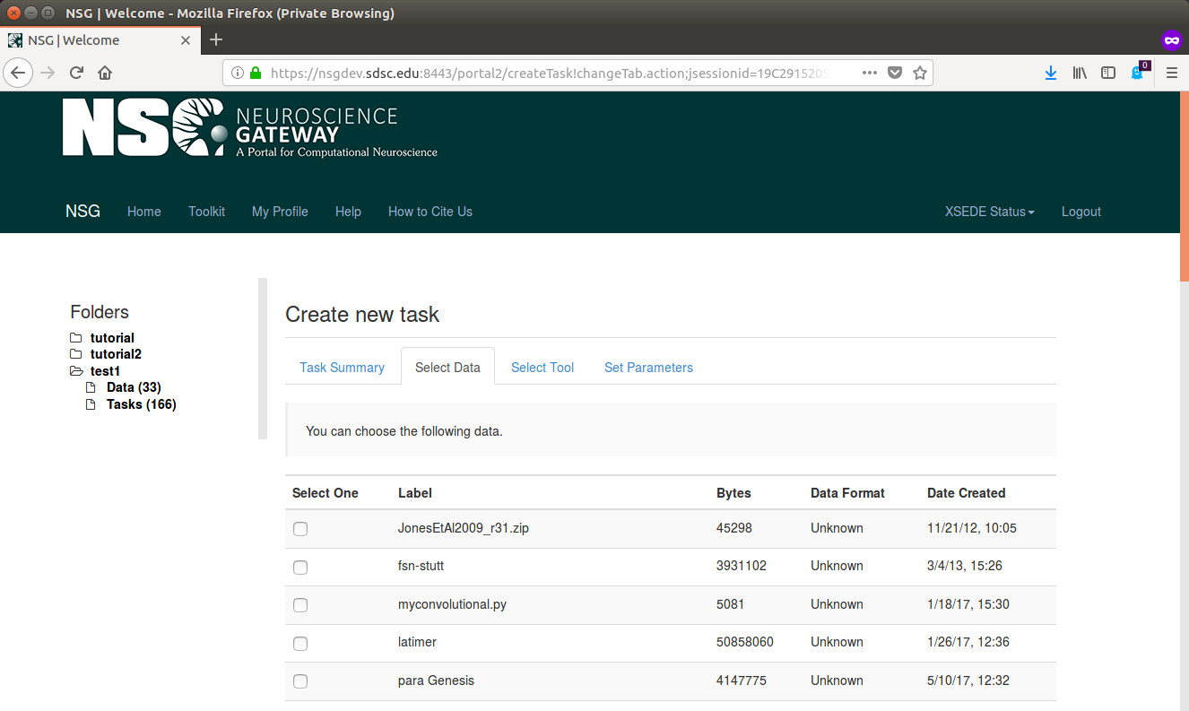 Image of Select Data page