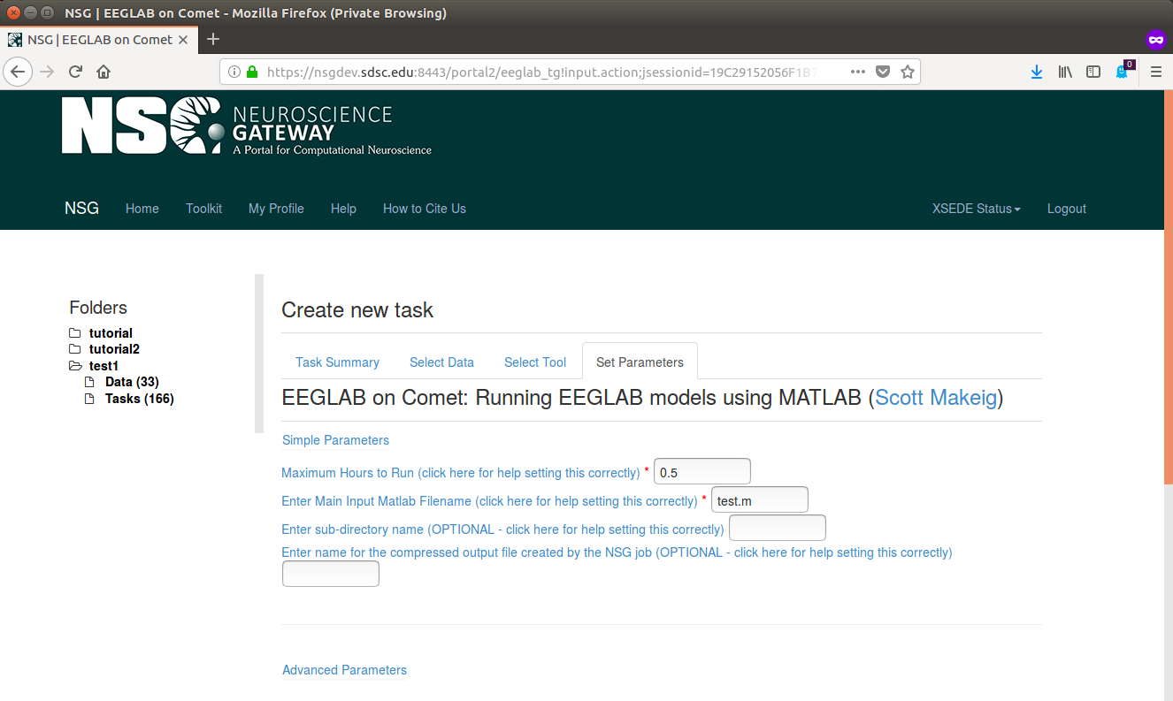 Image of Set Parameters page